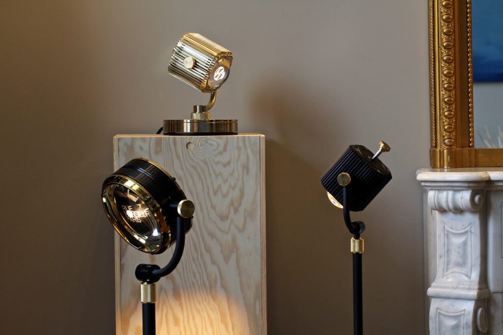 Lampadaire MagicEye III Black/Gold24K & Spot Corduroy Full Gold & lampe de bureau Black/Gold24K